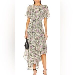 ASTR THE LABEL Flutter Sleeve Maxi Dress in Black Daisy Floral Size Large